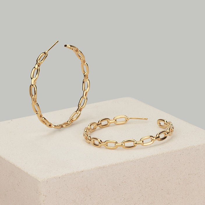 Chain Hoop Earrings Silver or Gold - HLcollection - Handmade Gold and Silver Jewelry