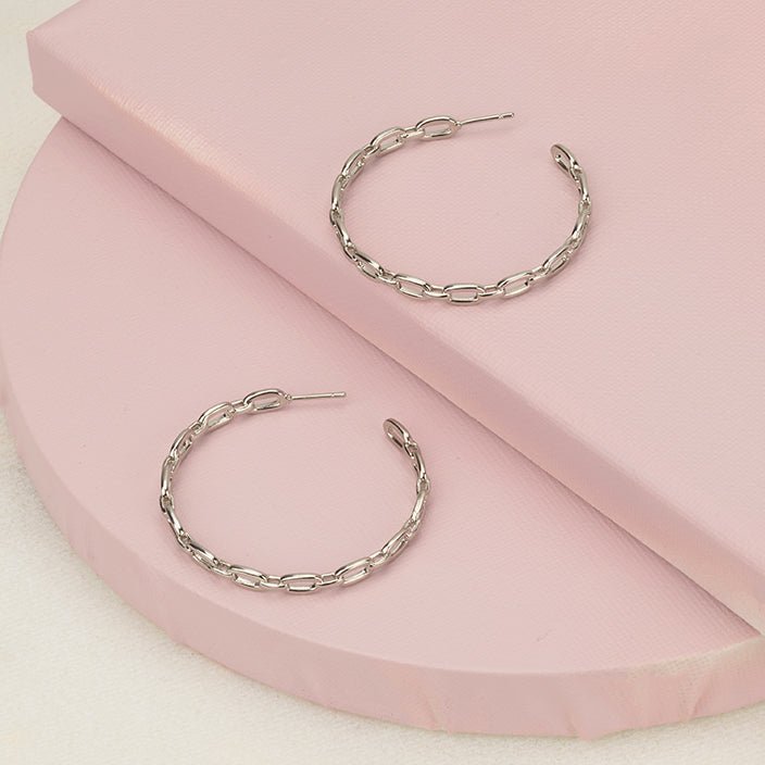 Chain Hoop Earrings Silver or Gold - HLcollection - Handmade Gold and Silver Jewelry