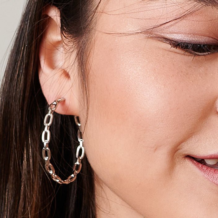 Chain Hoop Earrings Silver or Gold - HLcollection - Handmade Gold and Silver Jewelry