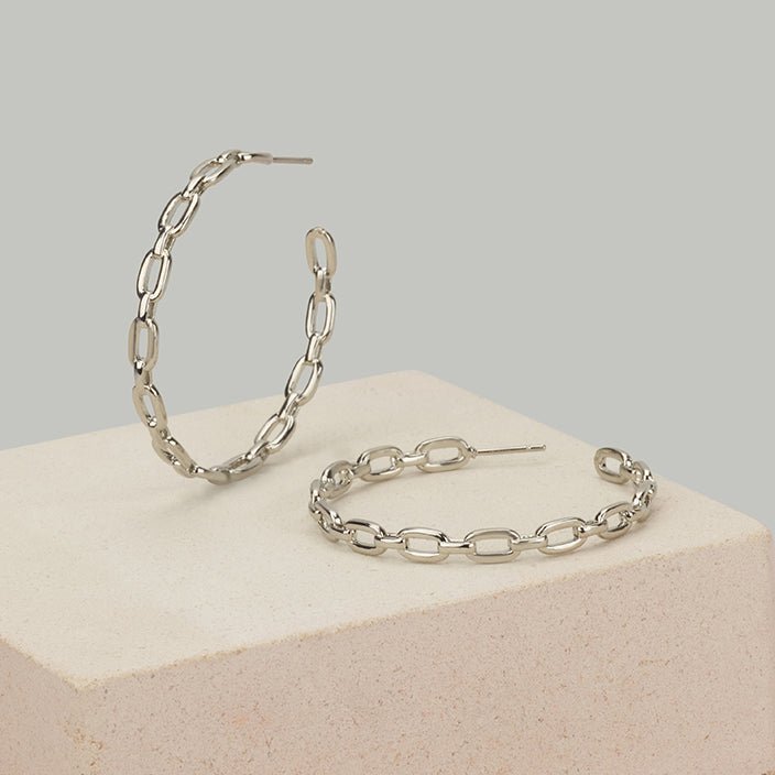 Chain Hoop Earrings Silver or Gold - HLcollection - Handmade Gold and Silver Jewelry