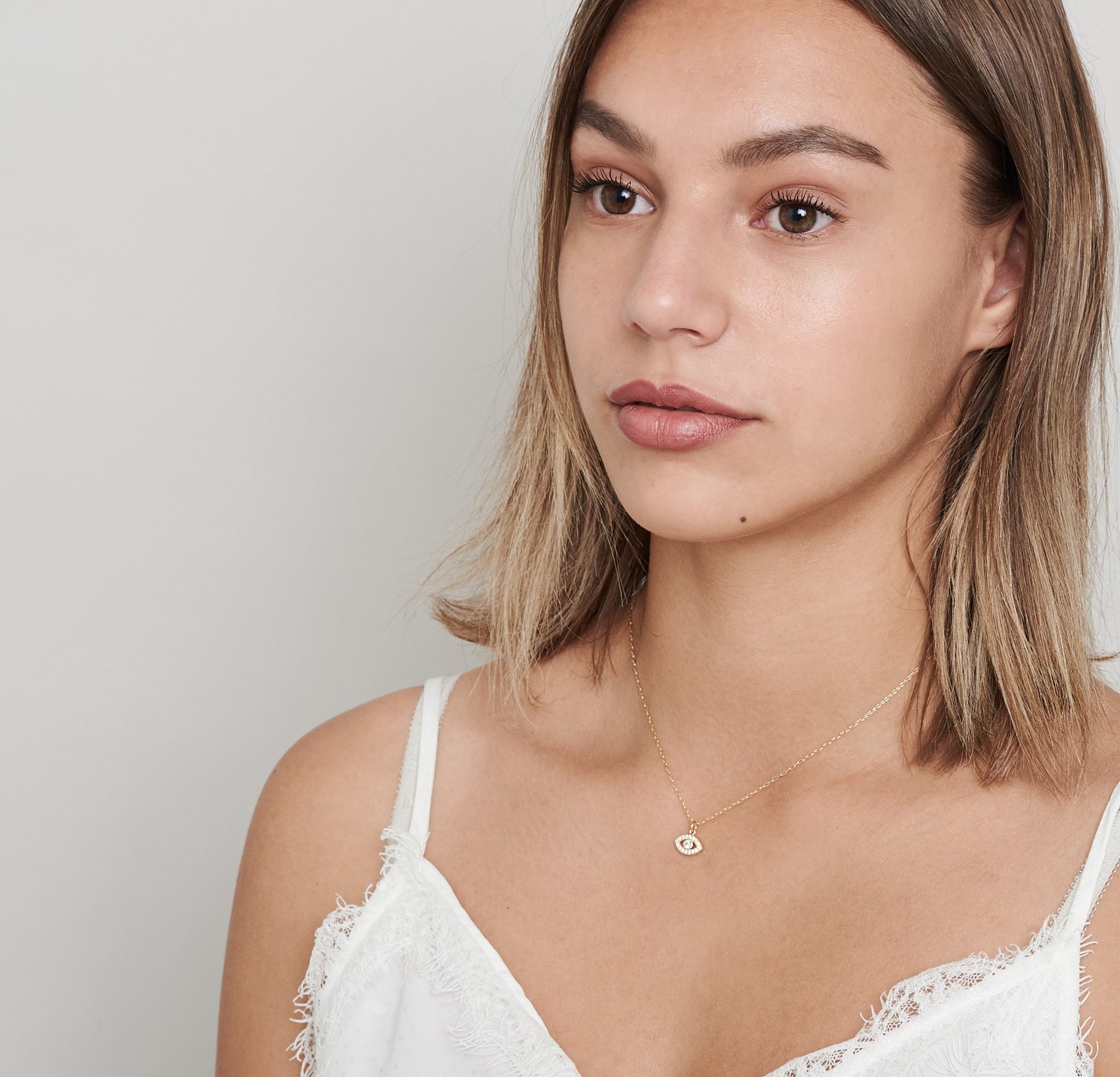 Dainty CZ Evil Eye Necklace - HLcollection - Handmade Gold and Silver Jewelry