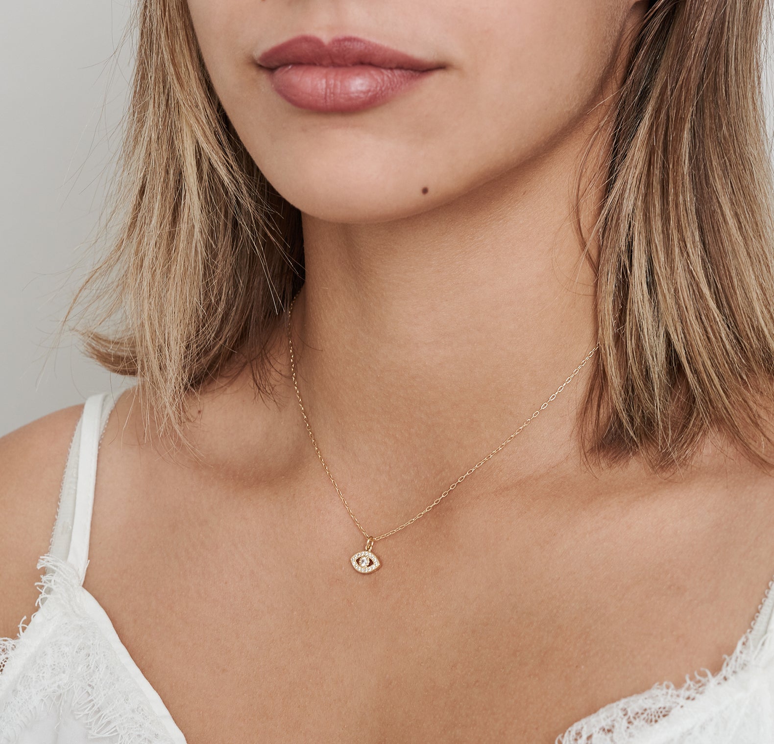 Dainty CZ Evil Eye Necklace - HLcollection - Handmade Gold and Silver Jewelry