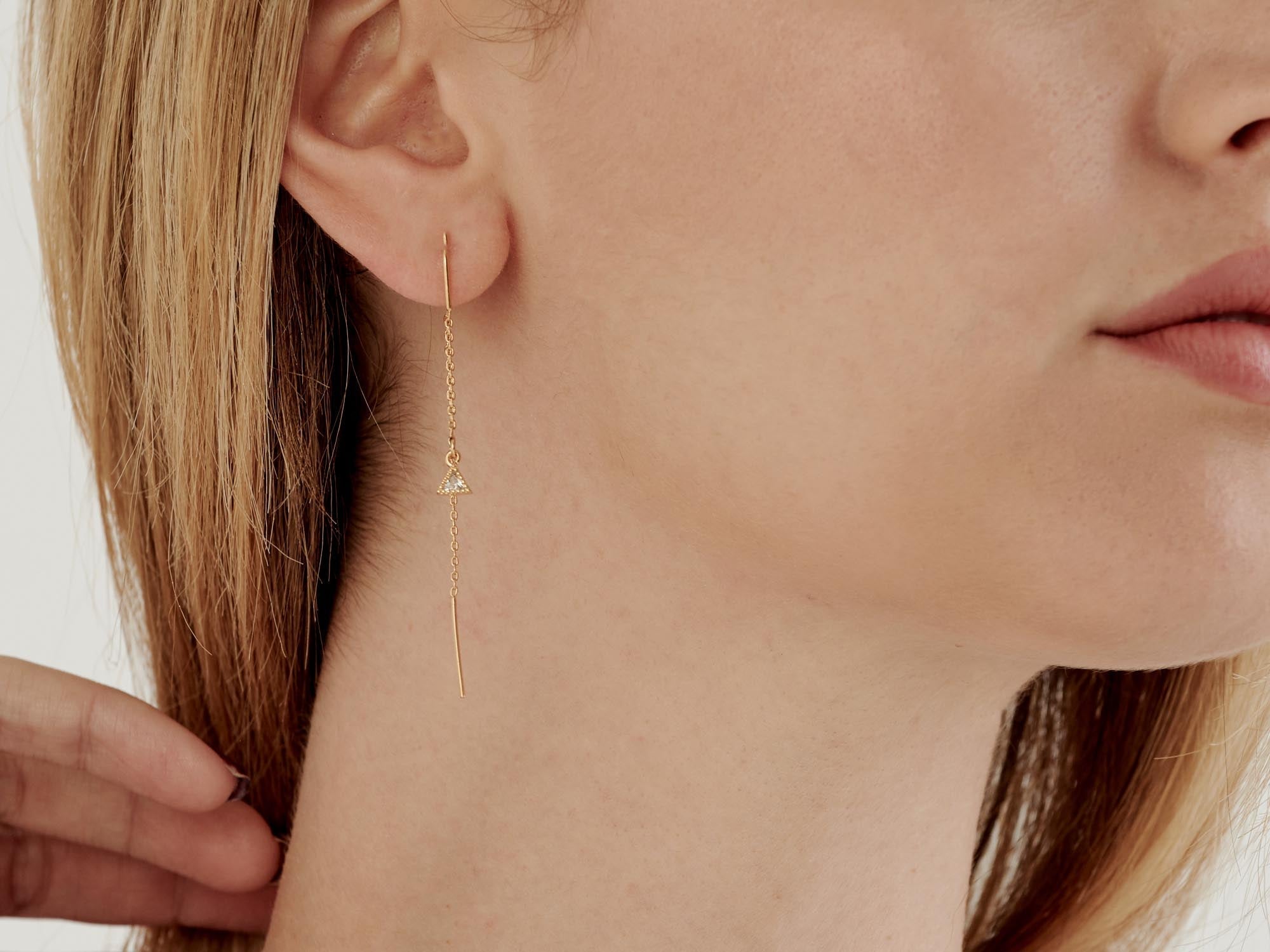 Gold Charm Threader Earrings - HLcollection - Handmade Gold and Silver Jewelry