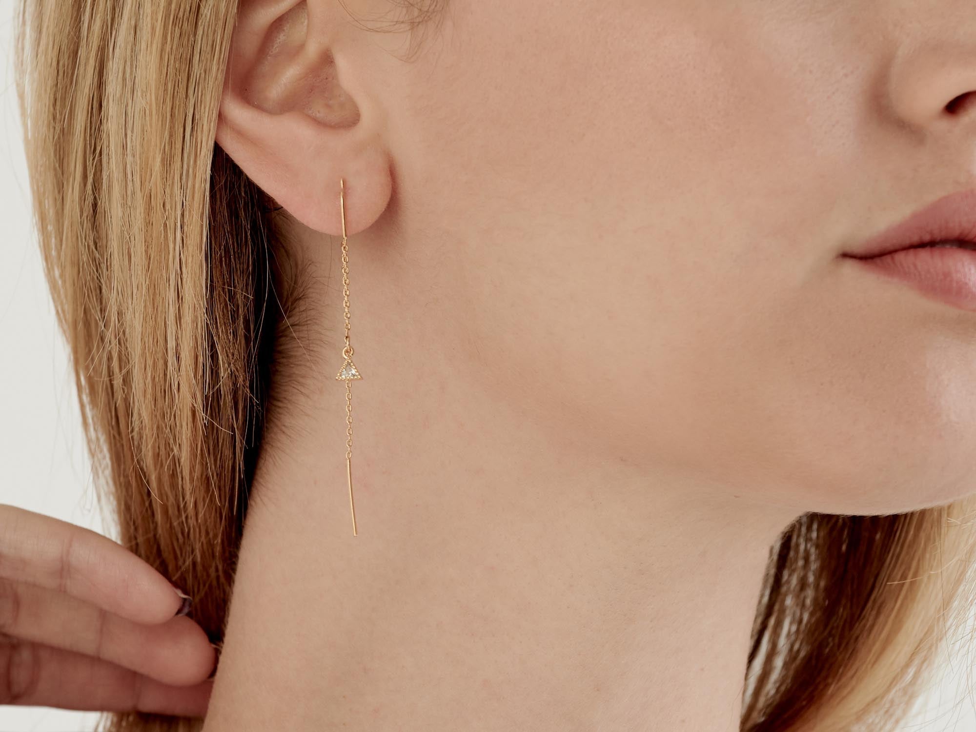 Gold Charm Threader Earrings - HLcollection - Handmade Gold and Silver Jewelry