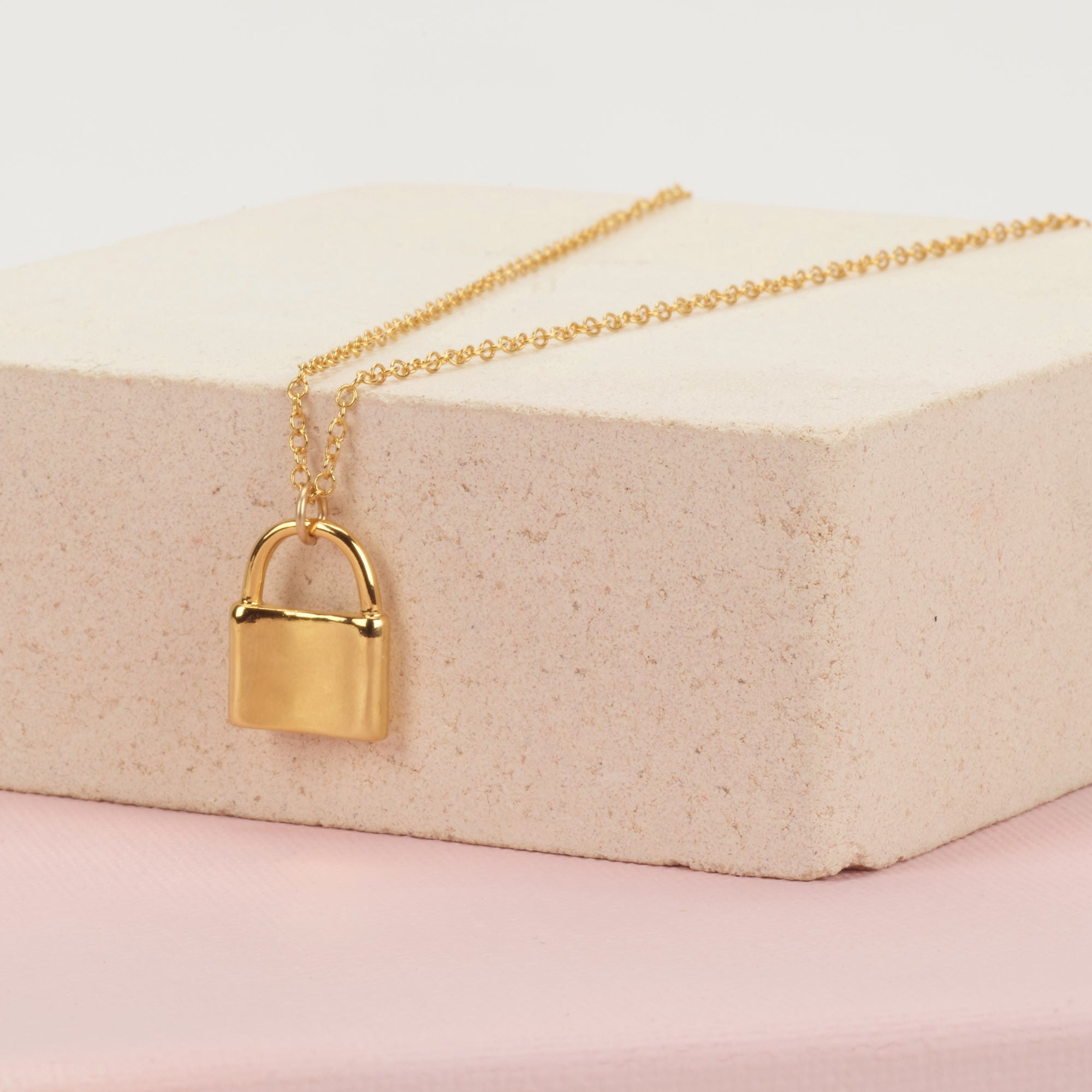 Gold Lock Charm Necklace - HLcollection - Handmade Gold and Silver Jewelry