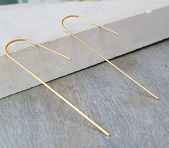 Gold Long Arc Earrings - HLcollection - Handmade Gold and Silver Jewelry