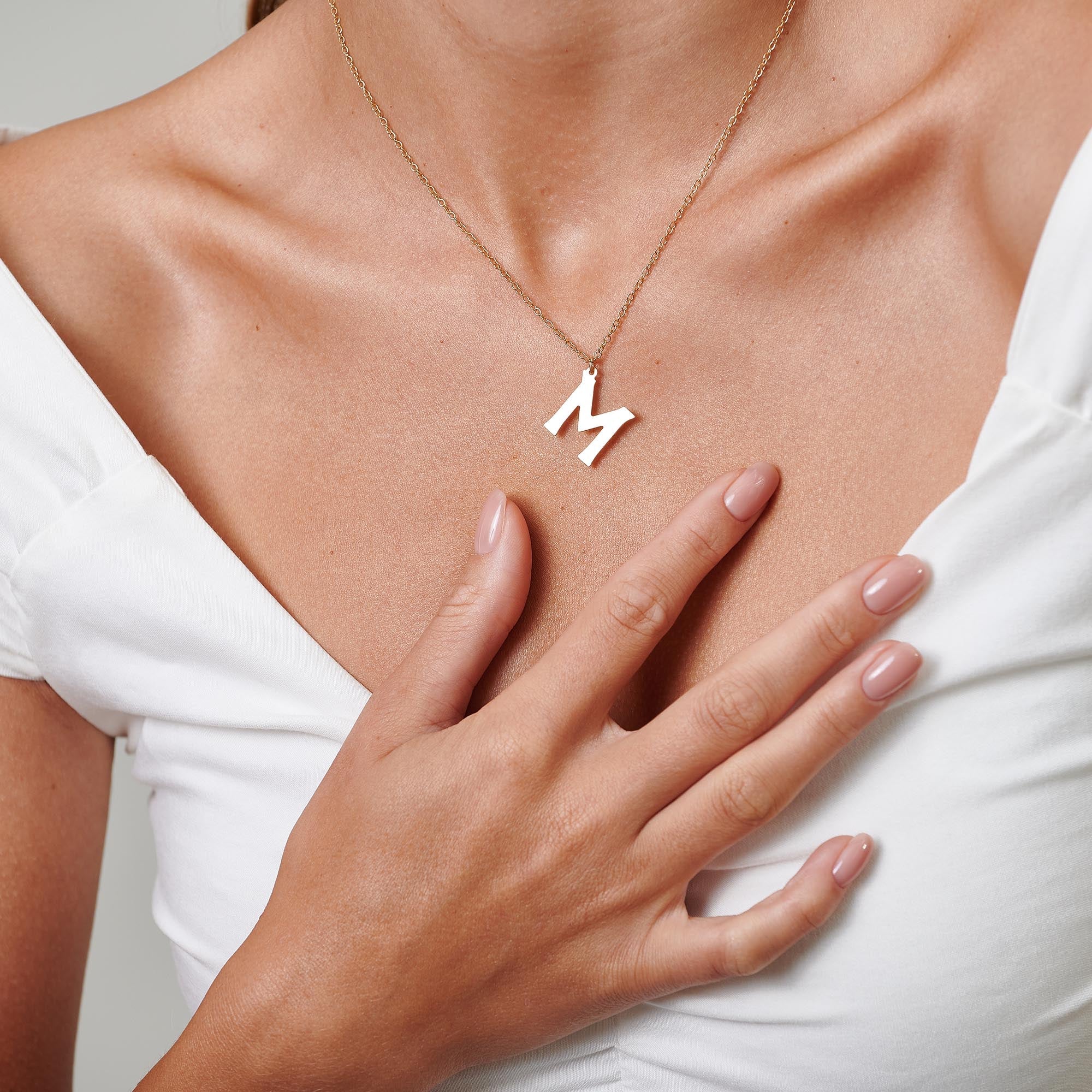 Large Gold Letter Necklace - HLcollection - Handmade Gold and Silver Jewelry